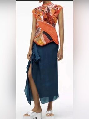 Zara Atelier Orange Beaded Dress